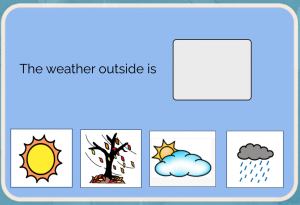 Visual example of weather chart with cards students can place in order to answer.